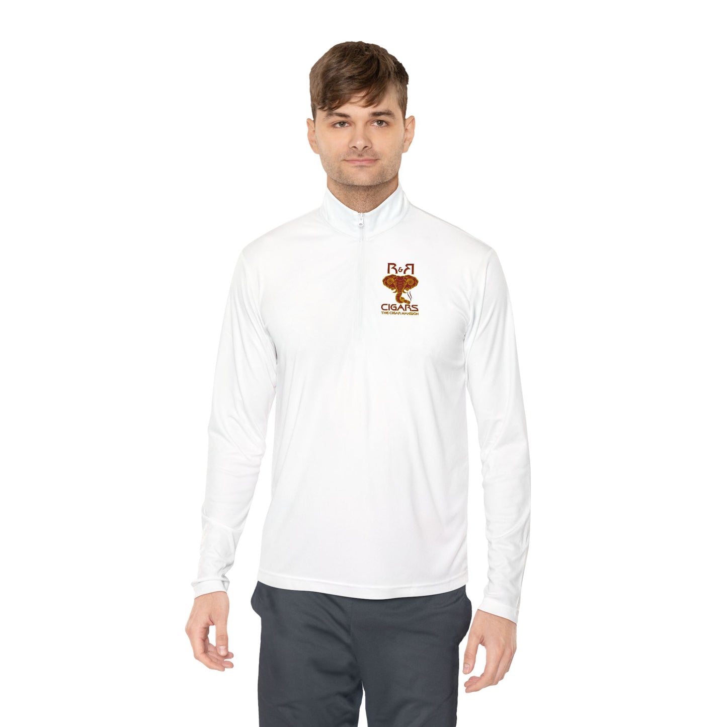 Quarter-Zip Pullover — Retro Bear 'Be Calm' Chest Graphic