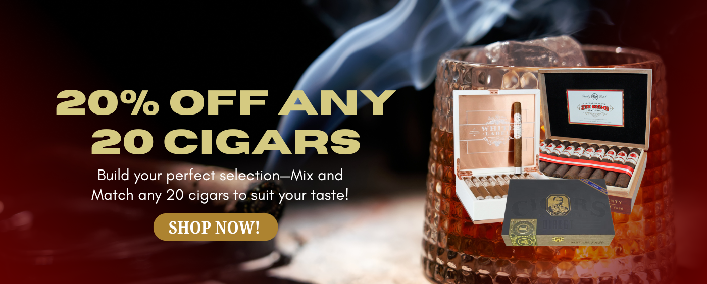20% Off Any 20 Cigars Promo - Build your perfect selection - Mix and Match any 20 Cigars to suit your taste. Click the Image to select cigars.
